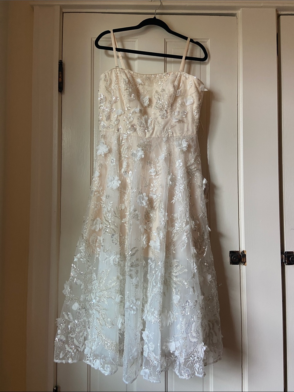Dress the Population Ivory Floral Embroidered Spaghetti Strap Wedding Dress
